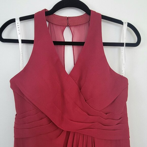 Azazie 'Danica' Bridesmaid Dress Burgundy Halter Neck A-Line Pleated NWT - Picture 4 of 12